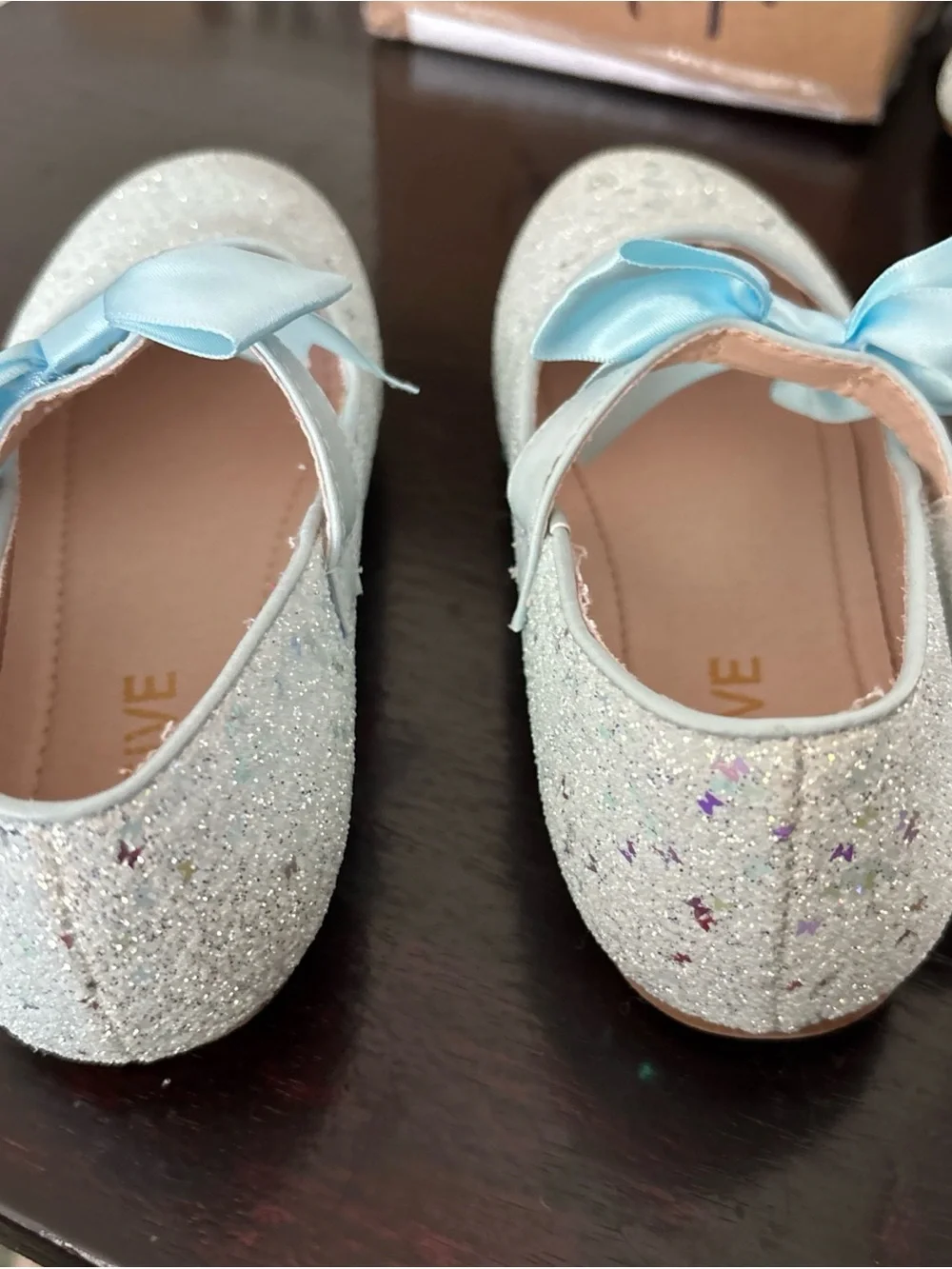 Girls' Light Blue Glitter Bow Dress Flats